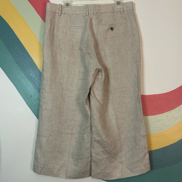 J. Crew 100% Linen Pants Wide Leg Cropped Herringbone Pattern Oatmeal Size 12 - Picture 2 of 7
